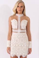 White Sheer Mesh Lace Detail Dress - Jaylee-Dresses