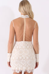 White Sheer Mesh Lace Detail Dress - Jaylee-Dresses