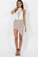 White Sheer Panel Tie Back Bodysuit- Hollie-Bodysuits