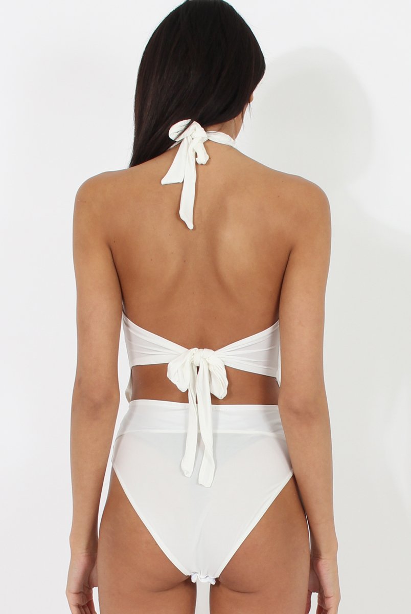 White Sheer Panel Tie Back Bodysuit- Hollie-Bodysuits