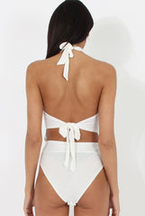 White Sheer Panel Tie Back Bodysuit- Hollie-Bodysuits