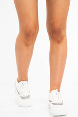 White Shimmer Effect Chunky Sole Trainers - Frances-Trainers