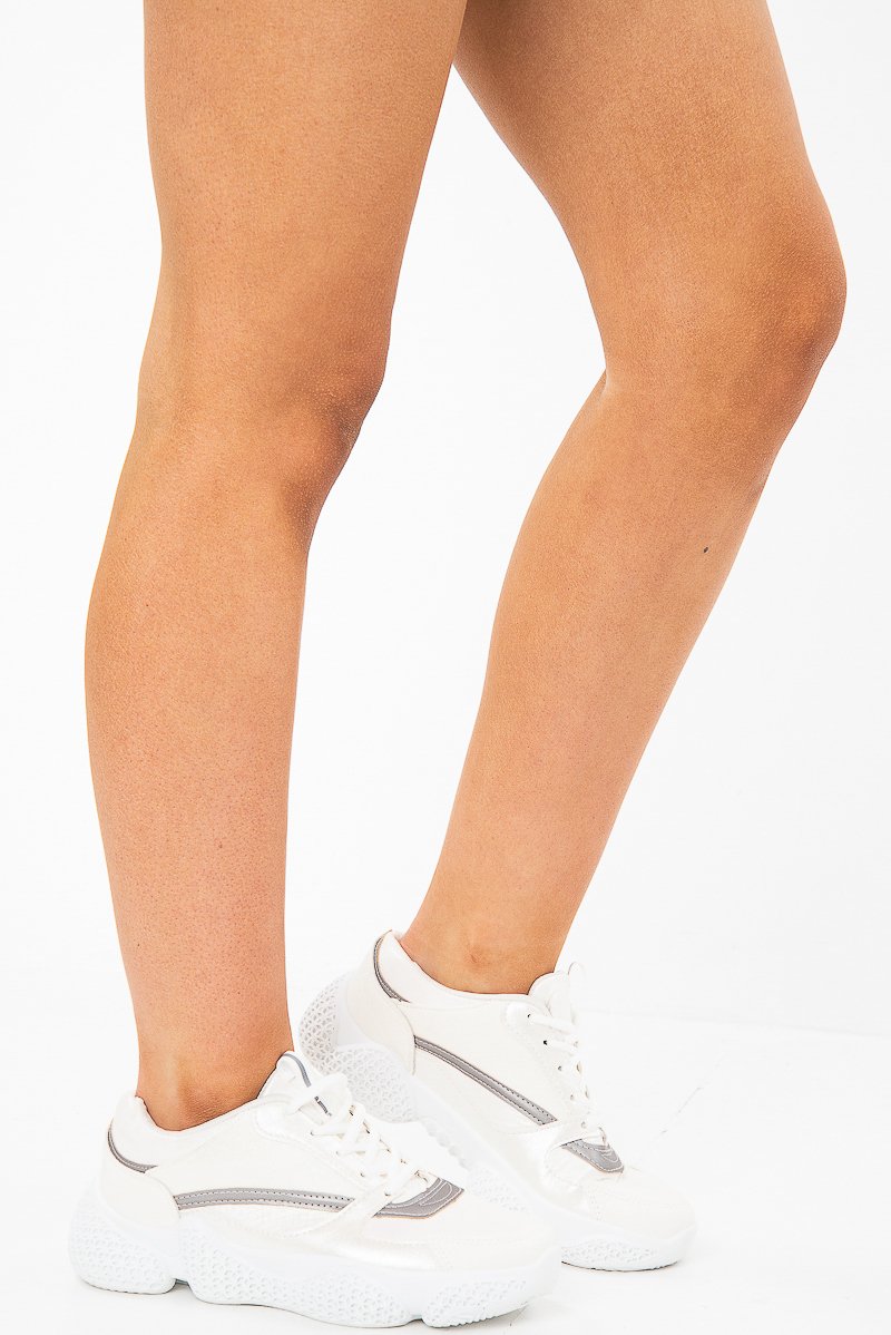 White Shimmer Effect Chunky Sole Trainers - Frances-Trainers