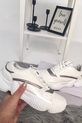 White Shimmer Effect Chunky Sole Trainers - Frances-Trainers