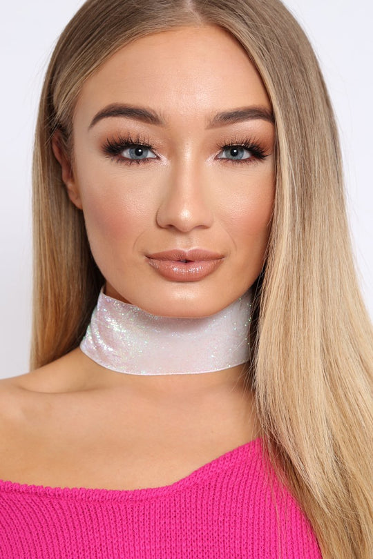 White Shimmery Wide Choker - Aala