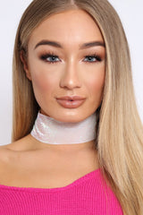 White Shimmery Wide Choker - Aala-Chokers