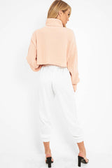 White Shiny Woven Cargo Trousers - Atley-Trousers