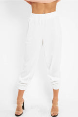 White Shiny Woven Cargo Trousers - Atley-Trousers