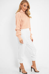 White Shiny Woven Cargo Trousers - Atley-Trousers