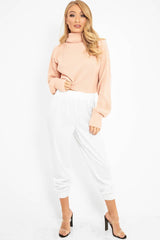 White Shiny Woven Cargo Trousers - Atley-Trousers