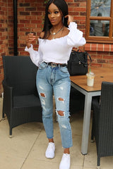 White Shirred Bardot Crop Top - Abisha-Crop Tops