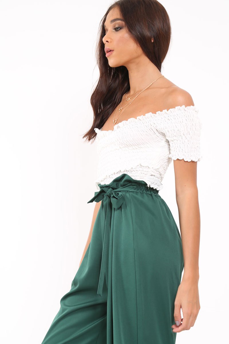 White Shirred Off The Shoulder Crop Top - Erial-Tops