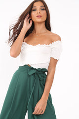 White Shirred Off The Shoulder Crop Top - Erial-Tops
