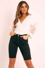 White Shirred Plunge Crop Top - Reina-Crop Tops