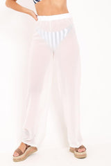 White Shirred Wide Leg Trousers - Kamori-Trousers