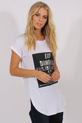 White Short Sleeved Slogan Top - Gillian-Tops