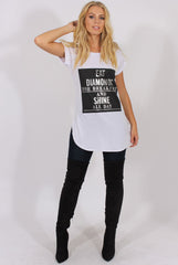 White Short Sleeved Slogan Top - Gillian-Tops