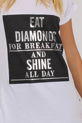 White Short Sleeved Slogan Top - Gillian-Tops