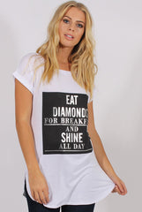 White Short Sleeved Slogan Top - Gillian-Tops