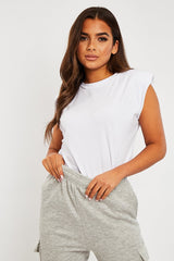 White Shoulder Pad Oversized T-shirt - Amzie-T-shirt