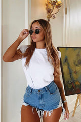 White Shoulder Pad Oversized T-shirt - Amzie-T-shirt