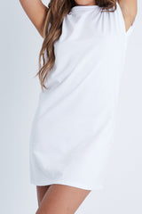 White Shoulder Pad T-Shirt Dress - Adalin-Dresses