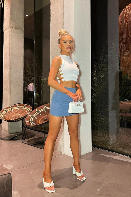 White Side Ring Detail Ribbed Crop Top - Marisella