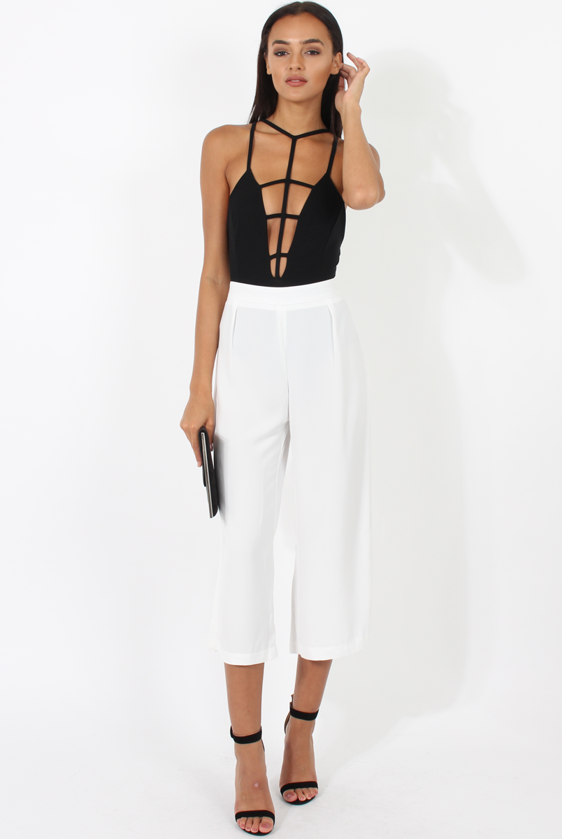 White Side Slit Culottes - Odette-Trousers