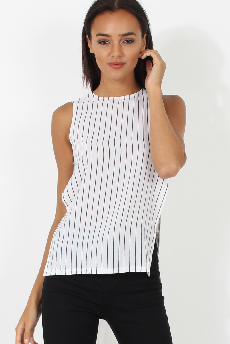 White Side Split Striped Top - Lorien-Tops