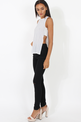 White Side Split Striped Top - Lorien-Tops