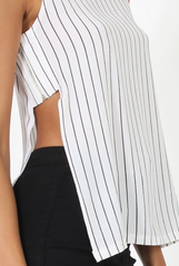 White Side Split Striped Top - Lorien-Tops