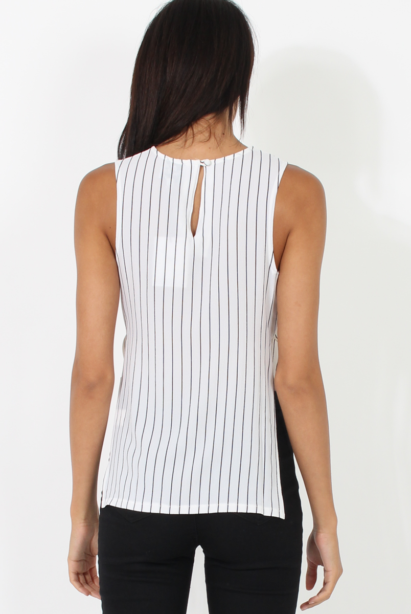 White Side Split Striped Top - Lorien-Tops