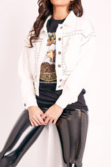 White Silver Studded Denim Jacket - Haden-Jackets