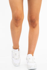 White Silver Velvet Glitter Lace Up Trainers - Taia-Trainers