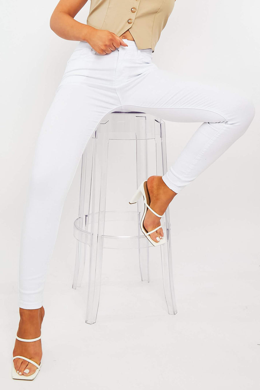 White Skinny Stretch Denim Jeans - Maeva-Jeans