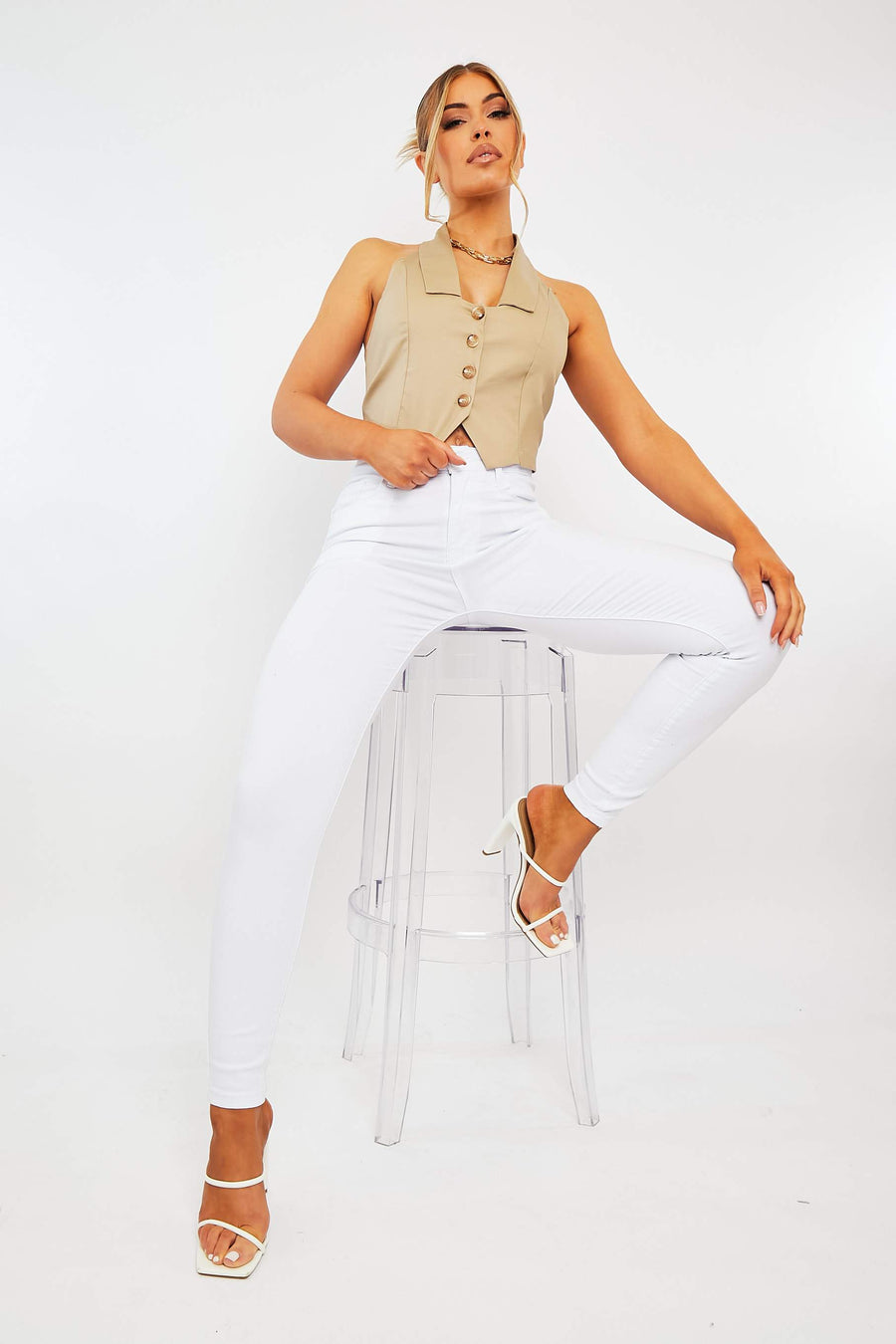 White Skinny Stretch Denim Jeans - Maeva-Jeans
