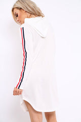 White Sleeve Sports Trim Curve Hem Jumper Dress - Dixie-Dresses