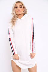 White Sleeve Sports Trim Curve Hem Jumper Dress - Dixie-Dresses