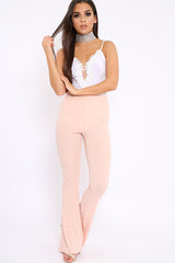 White Slinky Bodysuit with Floral Embroidery - Adila-Bodysuits