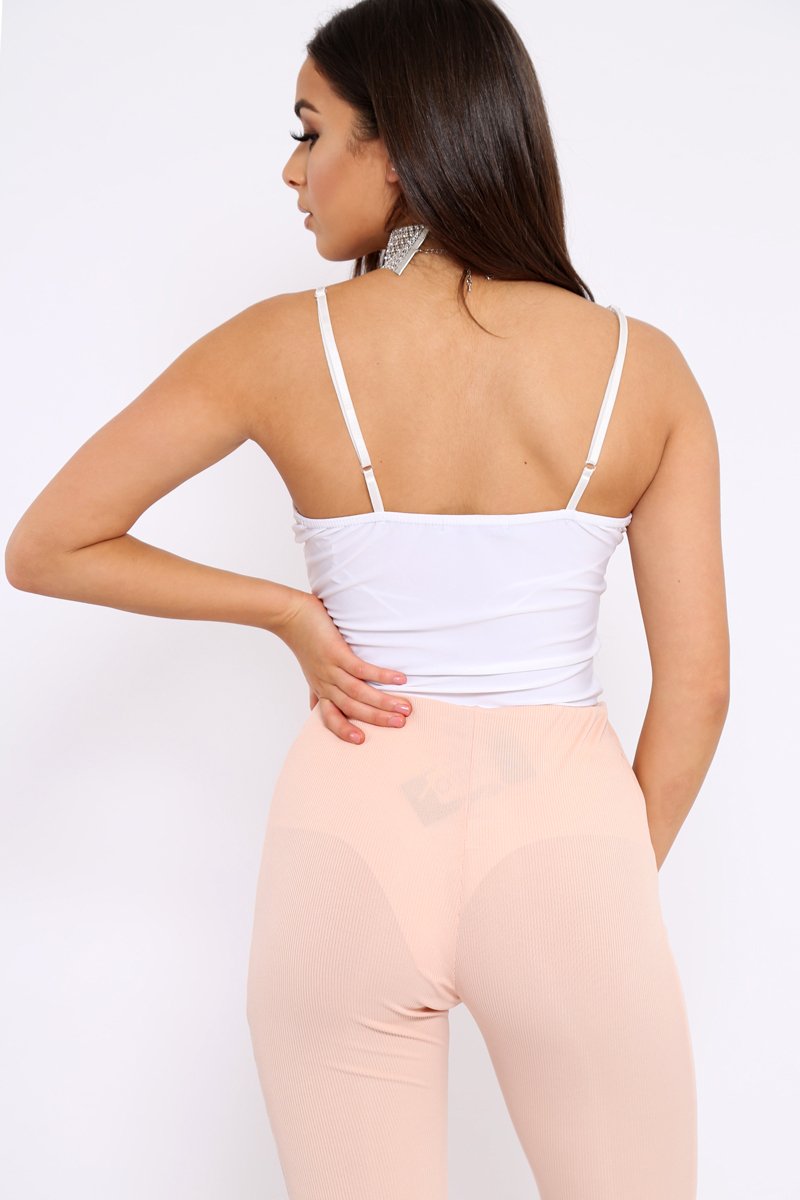 White Slinky Bodysuit with Floral Embroidery - Adila-Bodysuits