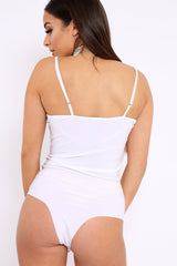 White Slinky Bodysuit with Floral Embroidery - Adila-Bodysuits