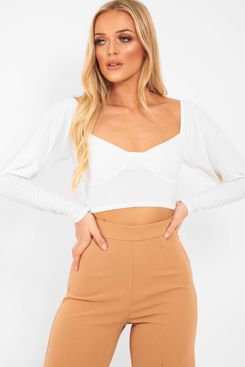 White Slinky Off Shoulder Crop Top - Danni-Crop Tops