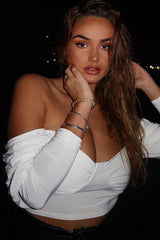 White Slinky Off Shoulder Crop Top - Danni-Crop Tops