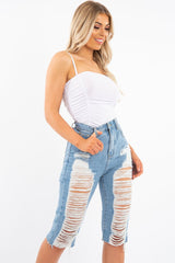 White Slinky Ruched Detail Bodysuit - Edie-Bodysuits