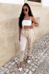 White Slinky Ruched Detail Crop Top - Bellah-Crop Tops