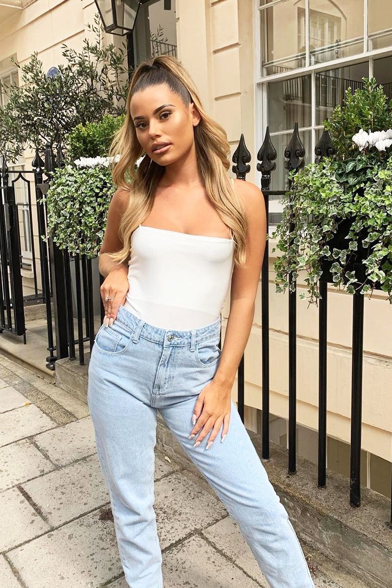 White Slinky Square Neck Bodysuit - Sadie-Bodysuits