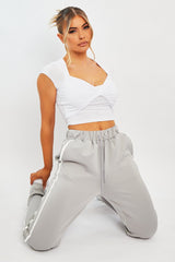 White Slinky Twist Front Crop Top - Diane-Crop Tops