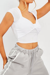 White Slinky Twist Front Crop Top - Diane-Crop Tops