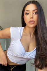 White Slinky Twist Front Crop Top - Diane-Crop Tops