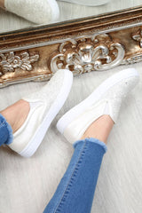 White Slip On Chunky Glitter Trainers - Anisia-Trainers